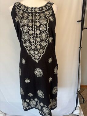 INC International Concepts Black Midi Dress with White Floral Embroidery,Sparkle